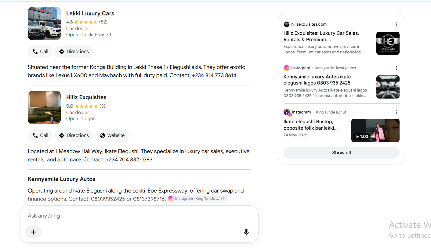 Google AI Mode client citation proof showing Hillz Exquisites